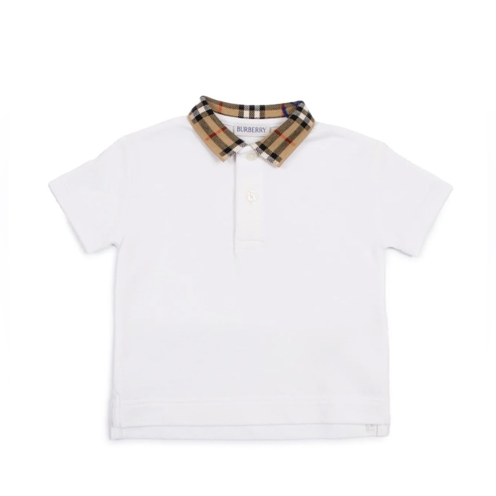 Burberry White Polo with Classic Beige Check Collar